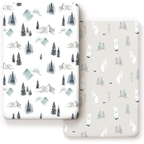 Stretch Ultra Soft Jersey Knit Fitted Pack and Play Sheets Set 2 Pack, Fit Portable/Mini Cribs Sheets, Playpen Mattress Pads Safe and Snug, Cute Stylish Playard Sheets Wild Forest Print for Baby