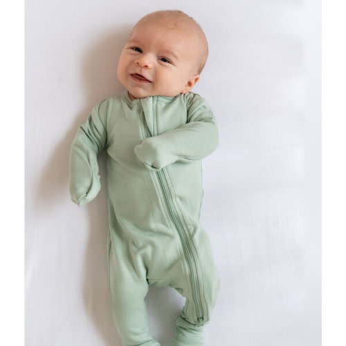 Baby Bamboo Pajamas w/ DreamCuffs®, Sage Green - Dreamland Baby | Maisonette