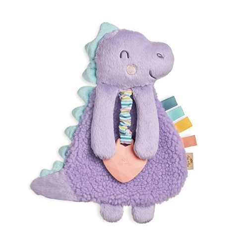 Itzy Ritzy - Itzy Lovey Including Teether, Textured Ribbons & Dangle Arms; Features Crinkle Sound, Sherpa Fabric and Minky Plush; Purple Dinosaur