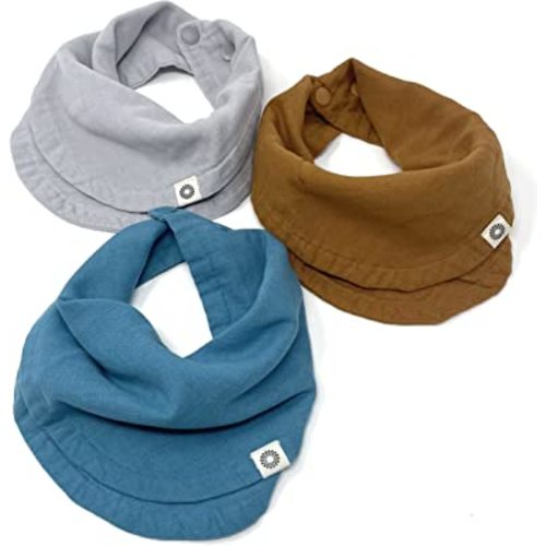 Kishu Baby Indi GOTS Organic Infinity Scarf Bib Set - 4-Way Reversible, 8 Layer Muslin Drool Bibs