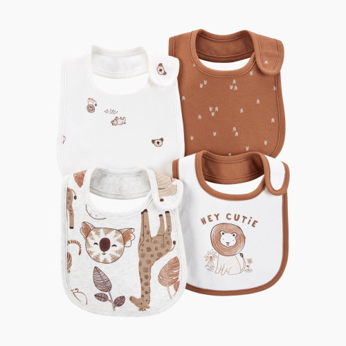 Carter's Teething Bibs (4 Pack) - Cutie/Safari/Brown, OSZ