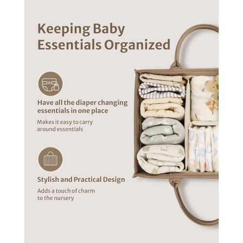 Blissful Diary Baby Diaper Caddy Basket, Stylish Baby Diaper Caddy Organizer, Storage Basket for Diapers - Baby Gift Registry for Newborn Baby Shower List and Baby Must Haves Essentials - Mocha Brown