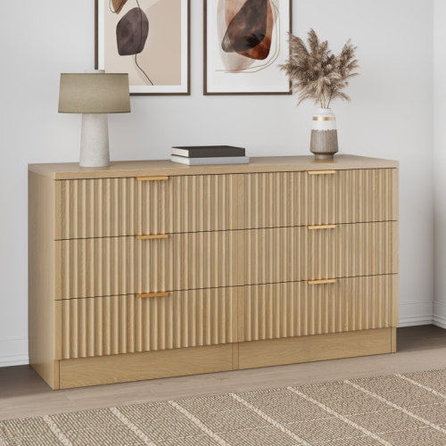 Ebern Designs High Gloss 6-Drawer Dressers Versatile Storage Chest Of Drawers Organizer With Fluted Panel For Living Room Bedroom & Reviews | Wayfair
