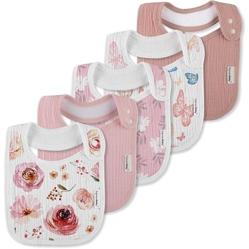 Muslin Bibs for Baby Boys Girls,Organic Muslin Baby Bib for Drooling and Teething,Soft Bandana Drool Bibs 5 Pack