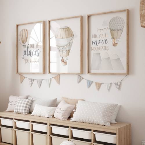 Oh the places you'll go Nursery Prints | Nursery Art | Nursery Decor | Adventure Nursery Wall Art | Baby Decor | Hot Air Balloon Animals