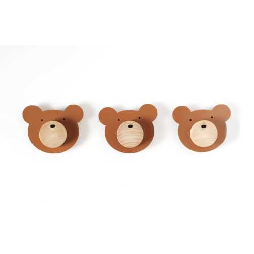 Custom Wood Woodland Bear Wood Knobs With Wood Faces In Brown  [For Kids Bedroom or Nursery Dresser Décor]