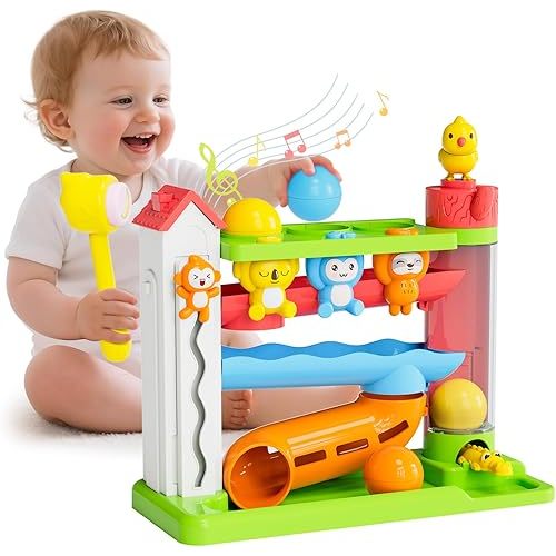 Ussybaby Toddler Musical Toys for 1+ Years Old Boy,Motor Skills Developmental Baby Toy 12-18 Months,Bilingual Toddler Learning Ball Drop Toy， Birthday Gift Toys for 1 2 Year Old Boys & Girls(Green)