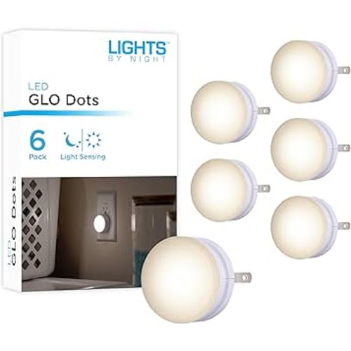 Lights By Night Mini LED Night Light, Plug-In, Dusk to Dawn Sensor, Warm White, Compact, Ambient Lighting, LED Lights for Bedroom, Bathroom, Nursery, Hallway, Kitchen, 45176, 6 Pack