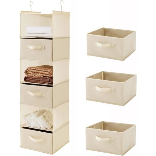 MAX Houser 6 Tier Shelf Hanging Closet Organizer, Closet Hanging Shelf with 2 Sturdy Hooks for Storage, Foldable (Beige-D3)