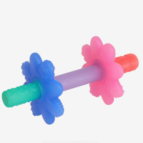 Itzy Ritzy Teensy Tube Teether; Textured Hollow Baby Teething Tube That Reaches Front Teeth & Back Molars, Made of Soft Silicone (Pink Rainbow)