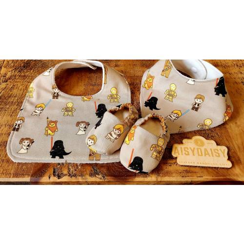 Star wars inspired Baby bibs and dribble bibs with optional matching shoes In sizes 0-3m up to 12-18m
