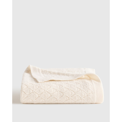 Washable Cashmere Pointelle Baby Blanket in Ivory