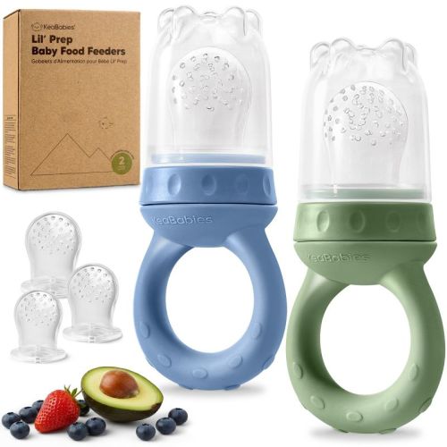 KeaBabies 2-Pack Prep Baby Food Feeder, BPA-Free Silicone Baby Fruit Feeder for Teething, 6-12 Months BLW Feeding Essentials (Slate)