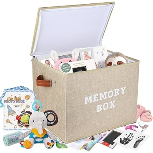 Memory Box for Keepsake, Decorative Keepsake Bin with Handles,Memory Box Keepsakes Gift for Anniversary, Wedding, Birthday, Valentines Day