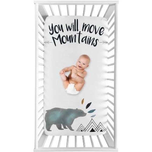 Sweet Jojo Designs Boy Photo Op Fitted Crib Sheet Bear Mountain Blue Black and White