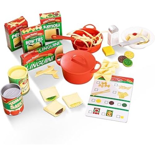Melissa & Doug Prepare & Serve Pasta Play Food Set Wooden Play Food Sets for Kids Kitchen, Pretend Kitchen Toys for Kids Ages 3+