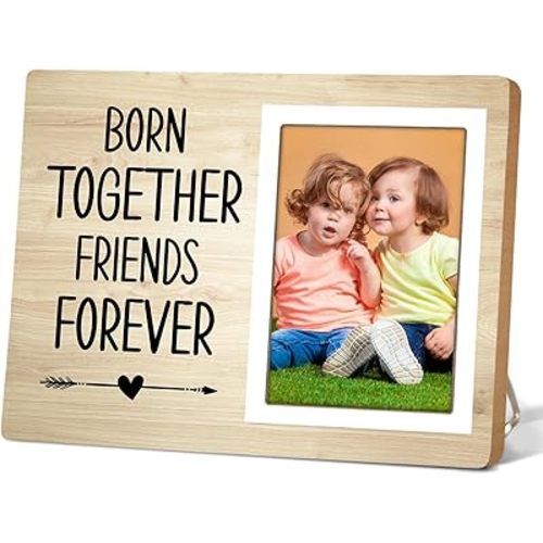 Twin Baby Picture Frame, Gift for Dad Mom Of Twins, Twin Baby Photo Frame Gift for New Mom Dad Couple, Born Together Friends Forever, born twins baby items, Fits 4x6 Photo12P127