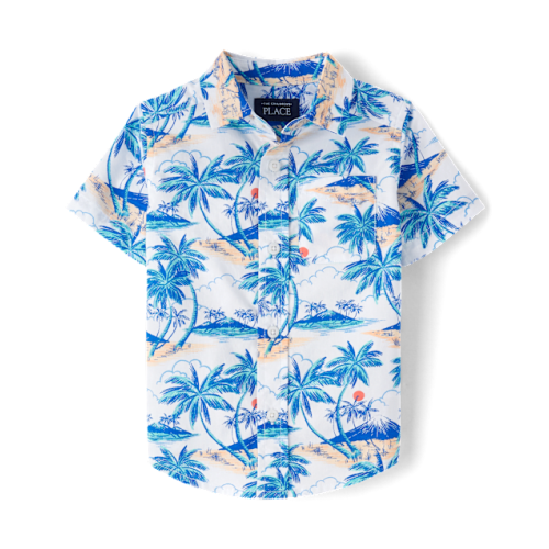 Baby And Toddler Boys Print Poplin Button Up Shirt - White