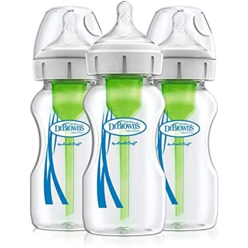 Dr. Brown's Options+ Wide-Neck Glass Baby Bottles, 9 Ounce, 3 Count