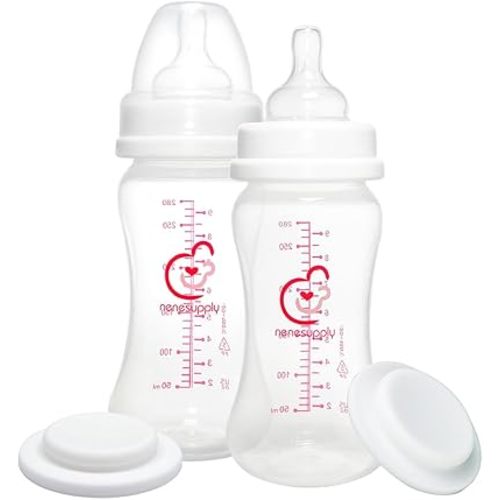 Nenesupply Feeding and Storage Bottles Collection for Spectra S1 S2 Motif Luna Breast Pumps 2 pc 9oz 280ml with Sealing Disc Anti Colic Feeding Bottles Breastmilk Storage Replace Spectra Bottles
