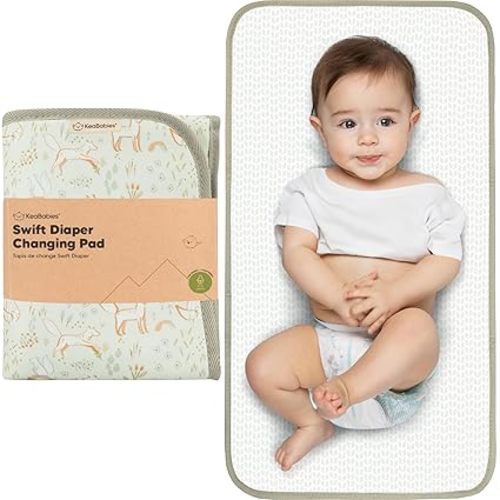KeaBabies Portable Diaper Changing Pad, Easy Wipe Clean - Foldable Waterproof Baby Changing Mat for Diaper Bag, Compact, Lightweight, 25x13 Newborn, Infant, Baby Changer Travel Essential (Fox Vale)