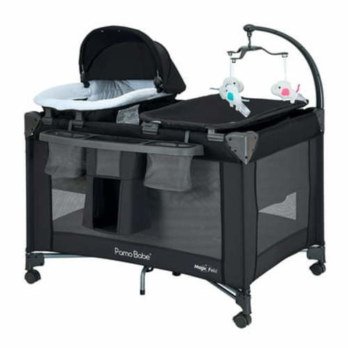 Pamo Babe Baby Playard Magic Fold 1 Step Bassinet & Changing Table for Newborn, 4-Panels (Black)