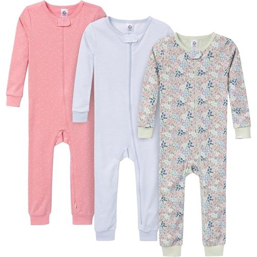 Gerber baby-girls 3-pack Snug Fit Footless One-piece Cotton Pajamas