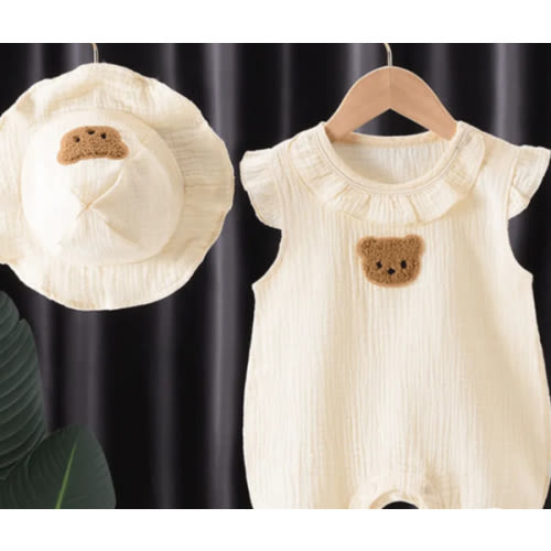 Baby Bear Gauze Romper with Hat