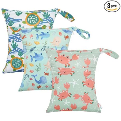 ALVA ALVABABY 3pcs Cloth Diaper Wet Dry Bags Waterproof Reusable with Two Zippered Pockets Travel Beach Pool Daycare Soiled Baby Items Yoga Gym Bag for Swimsuits or Wet Clothes 3L-ZM15A