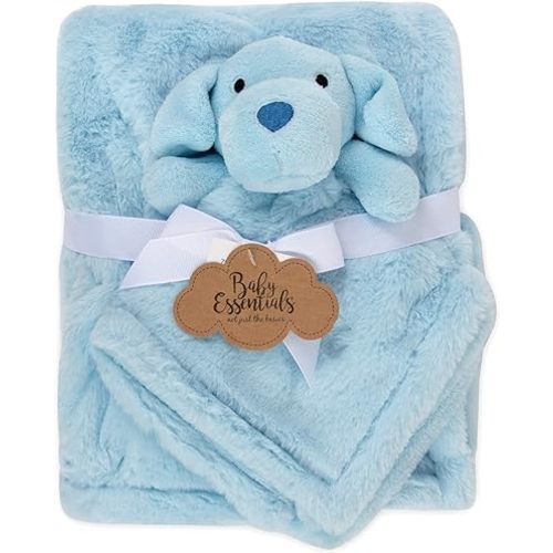 Baby Blanket with Matching Stuffed Animal Lovey for Baby Boys and Girls Baby Stuffed Animal with Blanket (Perky Blue Puppy Set)