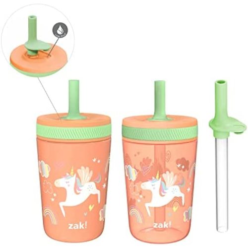 Zak Designs 12oz and 15oz 2-Pack Straw Tumbler Stainless Steel and Plastic with Additional Straw Leakproof and Perfect for Kids, Baby Shark, Size: One