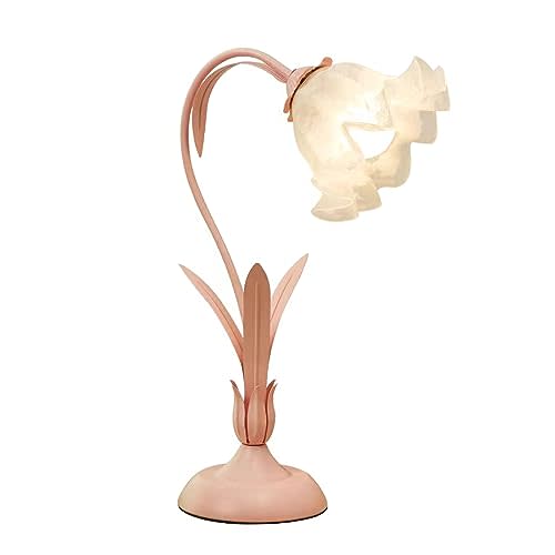 DJAMEL Green Glass Table Lamp Flower Table Lamps Modern Floral Shape Metal Leaf with Glass Lampshade Nightstand Desk Light for Bedroom Girl's Room Living Room Bedroom Office (Pink)