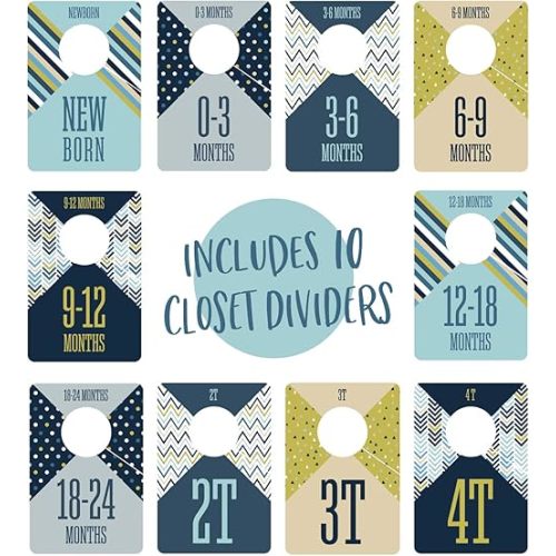 Canopy Street Baby Boy Closet Clothing Dividers/Closet Organizer For Baby Clothes Newborn To 4T / 4" x 6" Boy Nursery Clothes Size Dividers