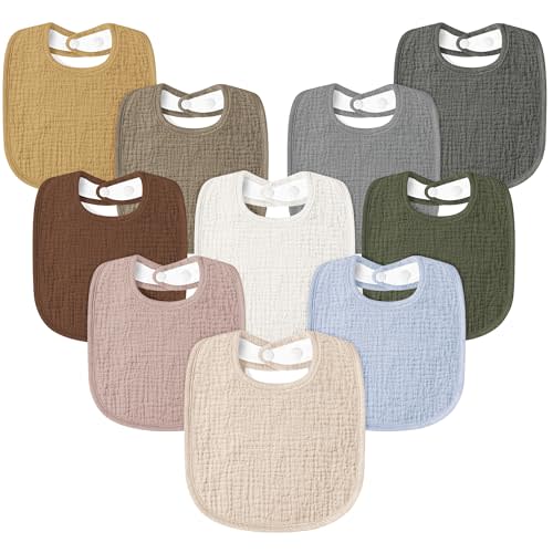 Susurration Muslin Baby Drool Bibs 10Pack Soft Square Adjustable Bandana Bibs for Unisex Newborn Baby Girls&Boys