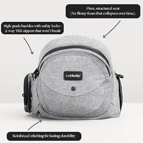 Tushbaby The Original Premium Quality Hip Seat Carrier – Safety-Certified Baby & Toddler Carrier with Secure Safety Buckles, No-Flimsy-Foam Design, Storage Pockets & Nursing Pillow. 0–3 yrs
