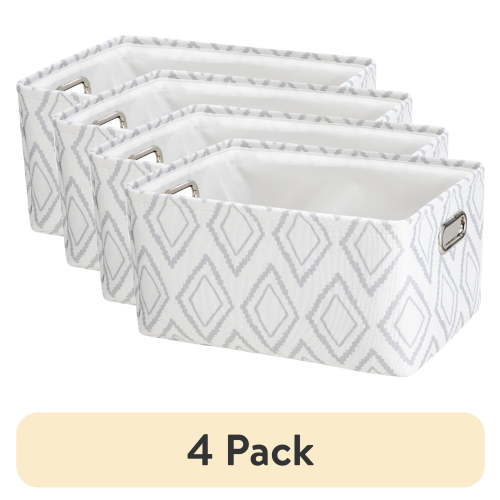 (4 pack) Mainstays Light Gray Diamond Canvas Storage Basket with Handles