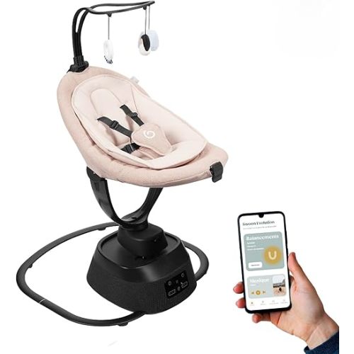 Babymoov Swoon Evolution Smart Baby Swing, Bluetooth-Connected, 8 Motions, 360° Reclining Seat, Music Streaming, Voice Recording, Personalized Lullabies, Mobile App Control, Infant Insert Included