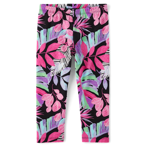 Girls Print Capri Leggings - Black