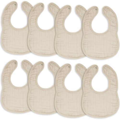Muslin Cotton Baby Bibs, 8 Pack, Adjustable Size with Easy Snaps, Soft and Super Absorbent, Washable and Reusable By Comfy Cubs, Color: Cream
