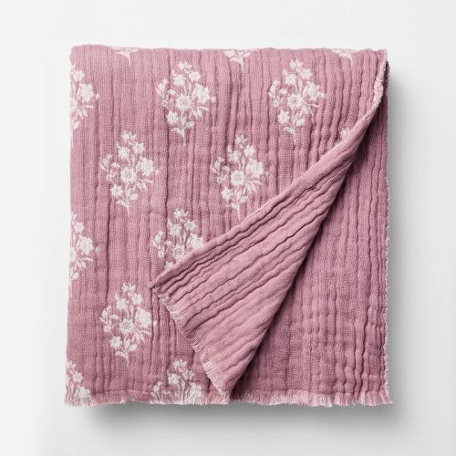 Floral Block Print Jacquard Throw Purple/Cream - Threshold™ designed with Studio McGee