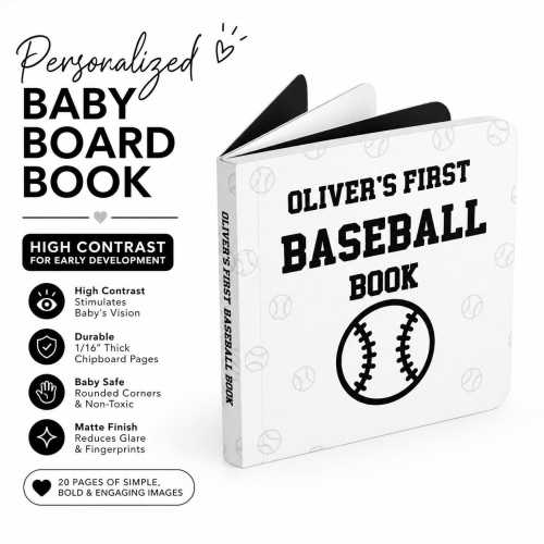 Personalized Baby Baseball Board Book, High Contrast First Book