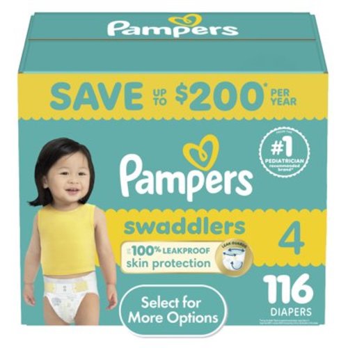 Pampers Swaddlers Size 4 Diapers, 116 Count - Leak Protection, Hypoallergenic, Dermatologist Approved