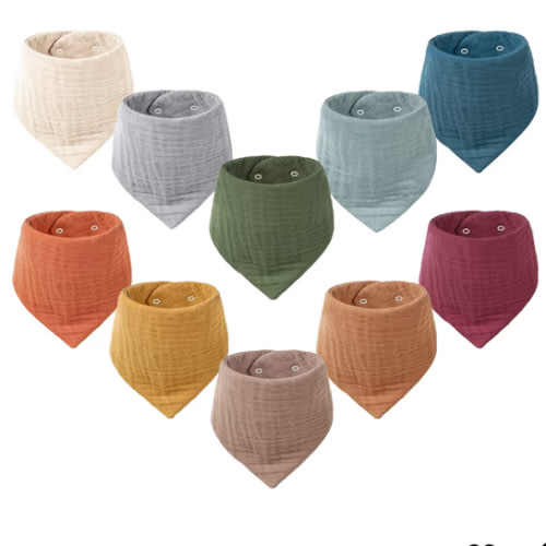Konssy Muslin Baby Bibs 10 Pack Baby Bandana Drool Bibs 100% Cotton for Unisex Boys and Girls, Soft Absorbent Set for Teething and Drooling