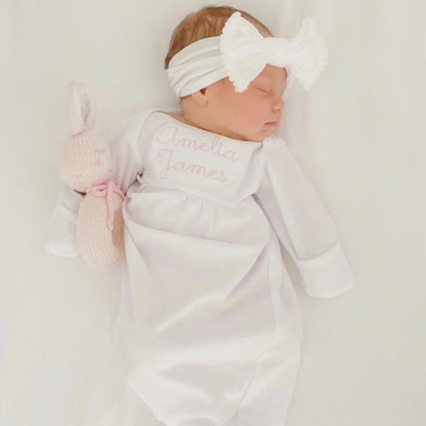 Baby Girl Coming Home Outfit, Monogrammed Gown, Baby Gift, Monogrammed Sleeper, Pima, Newborn Pictures, Shower Gift, Little Sister Outfit - Etsy