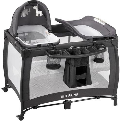 4 in 1 Pack and Play with Bassinet, Diaper Changing Table for Newborn Infant, Portable Baby Playpen for Babies and Toddlers