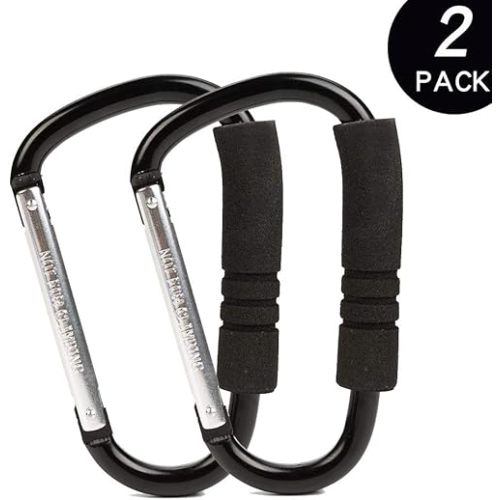 Funbliss Stroller Hooks by Baby,2 Pack Convenient Organizer Hook Bag Clips to Diaper Bags Clothing,Purses,Groceries,Great Hook Set for Mommy When Walking or Shopping Black