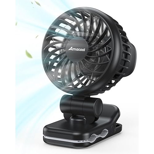 AMACOOL Mini Baby Fan with Clip for Carrier/Baby Car Seat/Bassinet, 3-Speed Portable Fan, 10H Cooling Rechargeable, Ultra Light 0.24 lb, Safe Gaps, 360° Rotatable for Diaper Backpack Stroller Travel