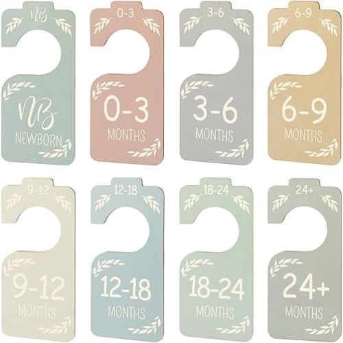 8 Pcs Baby Closet Dividers, Baby Clothes Dividers for Closet, Double-Sided Minimalist Cute Design, Nursery Decor Clothes Hanger Dividers for Sorting 8 Sizes from Newborn to 24+ Months