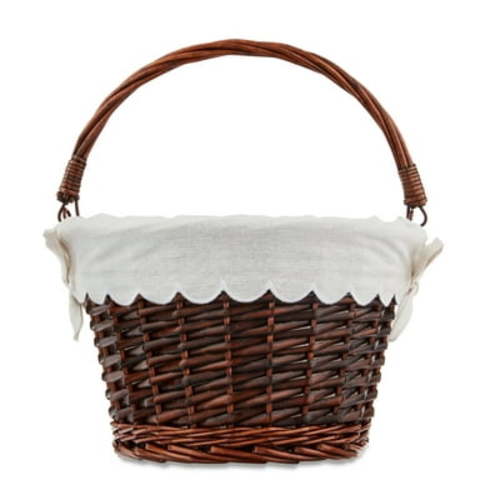 Easter Brown Large Round Willow Basket with Cream Scallop Fabric Liner, 11.5 in x 7.48 in, by Way To Celebrate