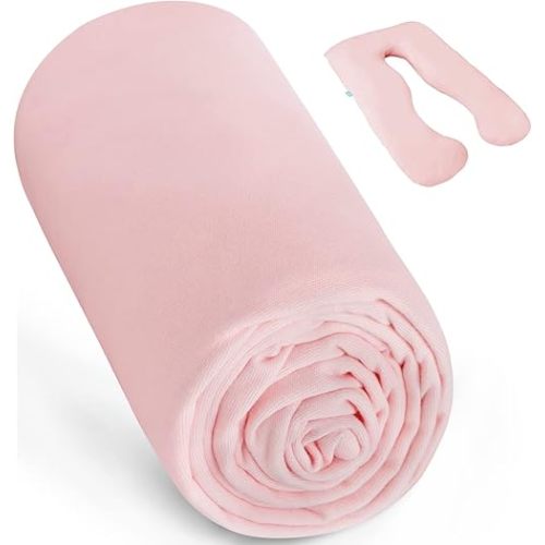Pregnancy Full Body Pillow Cover U-Shaped(Pillow not Included, Cover only), 100% Jersey Knit Cotton Pillowcase Replacement Cover for Maternity Pillow, Ultra Soft, Pink